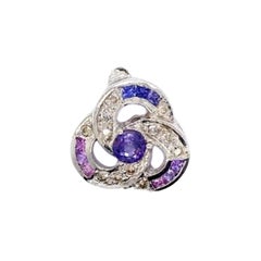 Broche fleur coquelicot en argent massif 925 et saphir violet naturel, faite à la main