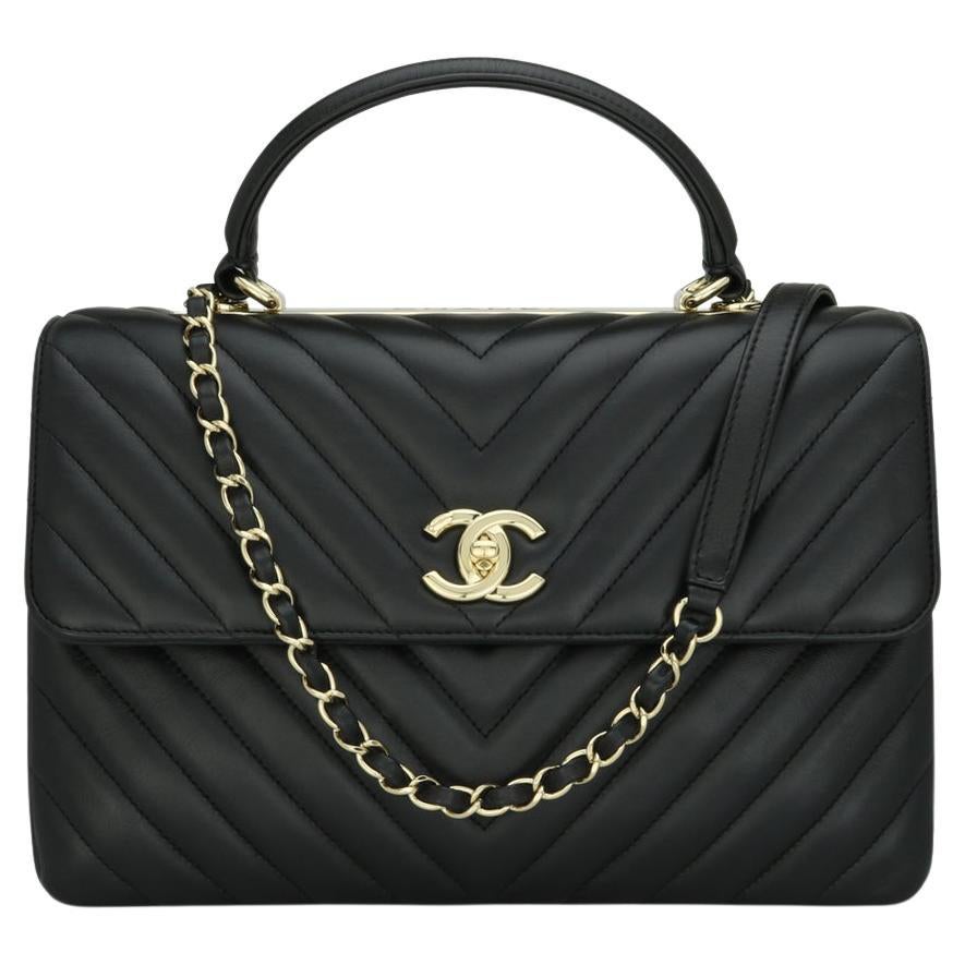 CHANEL Trendy CC Chevron Top Handle Bag Medium Black Lambskin Gold Hardware 2018