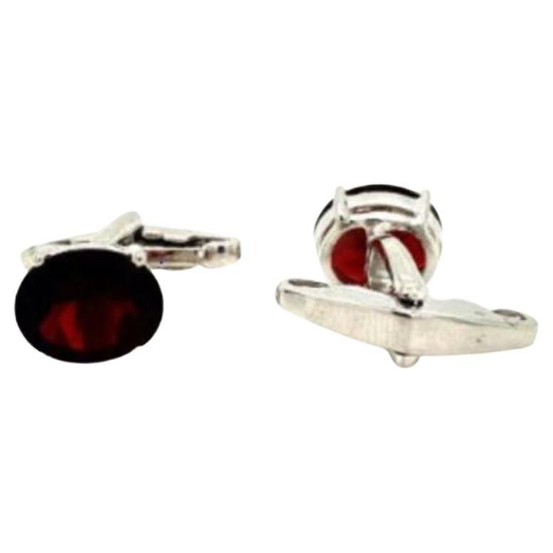 Sterling Silver 7.40 CTW Oval Garnet January Birthstone Cufflinks For Sale