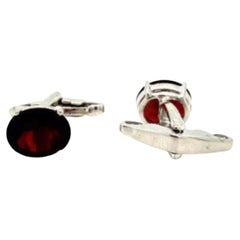 Sterling Silver 7.40 CTW Oval Garnet January Birthstone Cufflinks