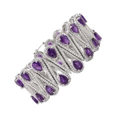 Amethyst and Diamond Bold Wedding Sterling Silver Mother's Day Bracelet for Gift