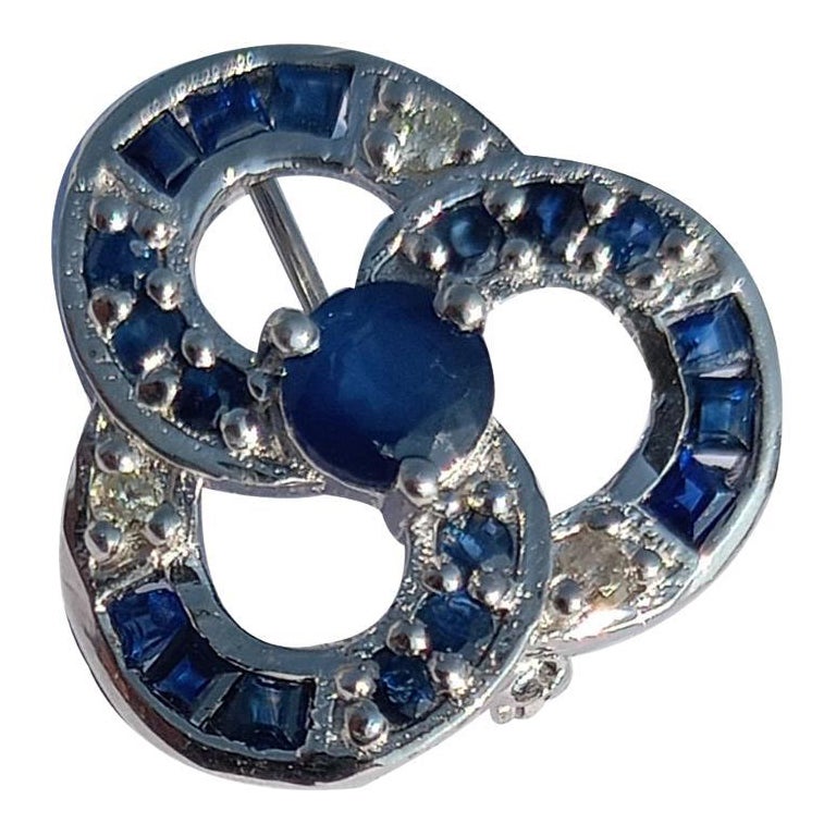 Blue Sapphire Poppy Flower Unisex Brooch Crafted in 925 Sterling Silver