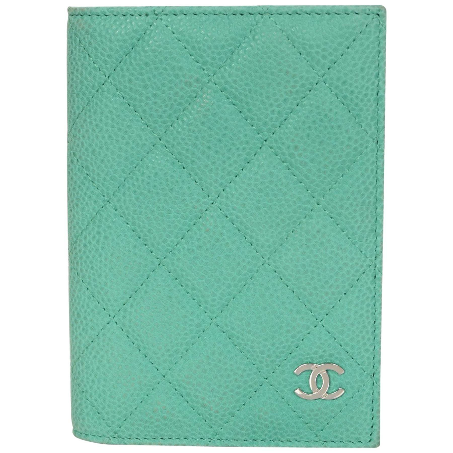 Chanel Seafoam Green Iridescent Caviar Quilted Passport Holder