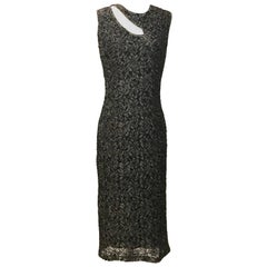 1990s Alexander McQueen Grey and Black Beaded Lace Midi Dress
