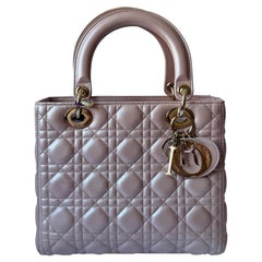 Lady Dior Medium Handbag Pearlescent Pink Cannage Leather Gold Hardware