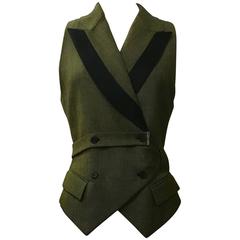 Alexander McQueen 2001 Runway Green and Black Belted Waistcoat Vest