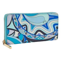 EMILIO PUCCI Portefeuille à fermeture éclair multicolore imprimé signature avec boîte