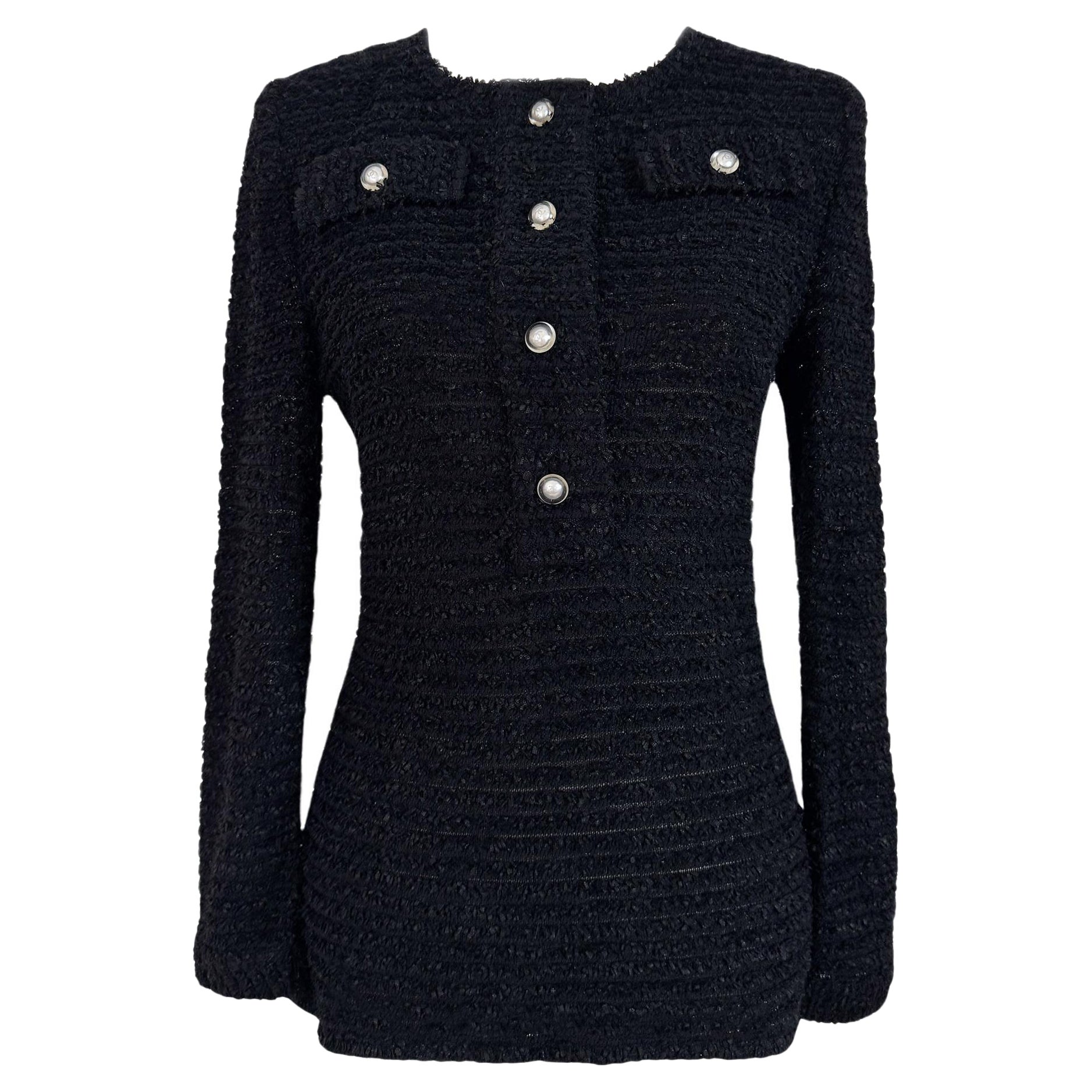 Chanel New CC Buttons Black Tweed Jumper 40 FR
