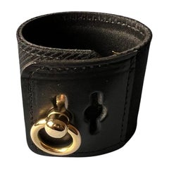 Bracelet en cuir Collier de Chien Laine Veau noir Laiton plaqué or