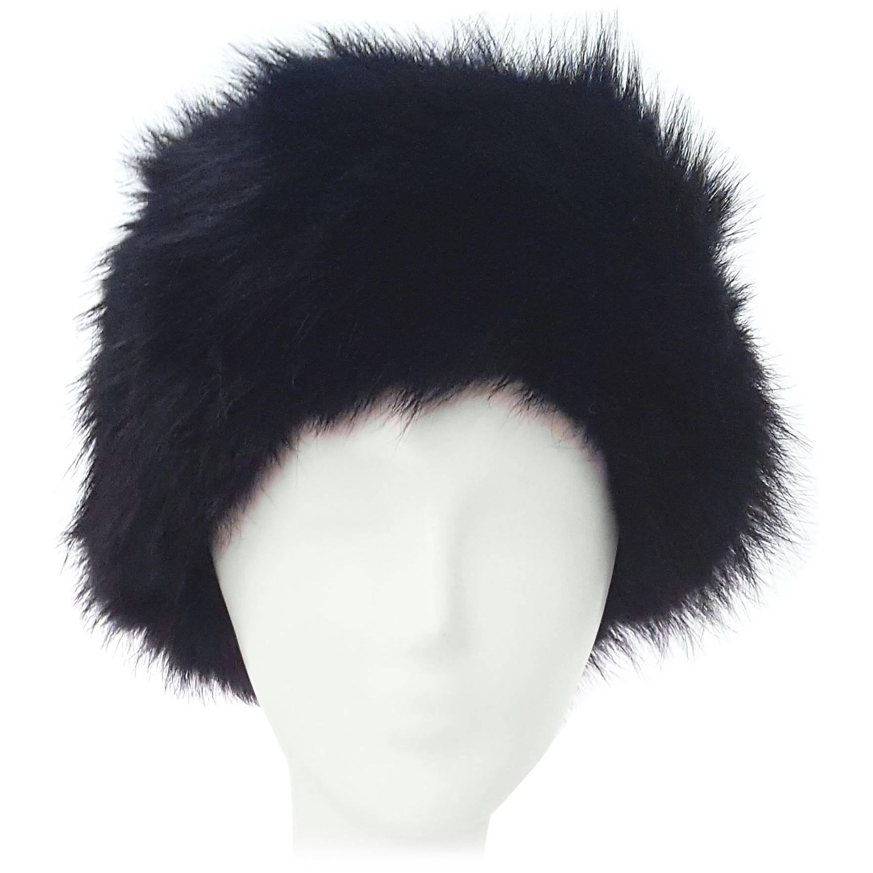 80s Black Fox Fur Hat