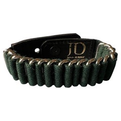 Leather Bracelet Silver Rings Calfskin Green Wool