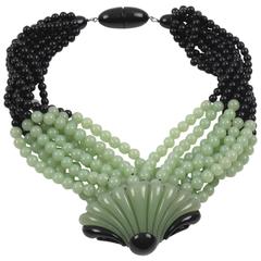 Elegant Vintage Angela Caputi Multi-strand Necklace Black & Aqua Green Resin