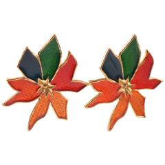 Jean Louis Scherrer Paris clip on Earrings Floral Shape with Multicolor Enamel