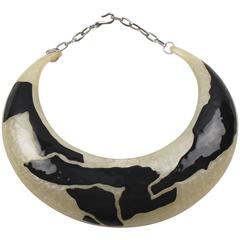 Vintage Italian Artisan Design Lucite Bib Collar Choker Necklace Black Enamel 4