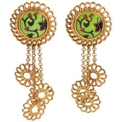 Rare Vintage Kenzo paris Signed Clip on Earrings Drop Dangling Floral Design 7