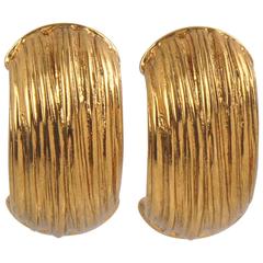 Yves Saint Laurent YSL Paris Signed Clip on Earrings Gilt Metal Half Hoop 5