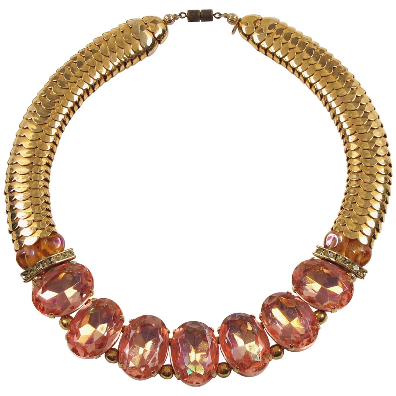 Zoe Coste Paris Signed Fabulous Jeweled Choker Necklace Pink Color