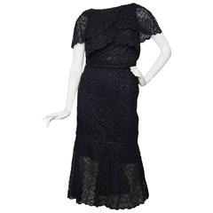 Vintage A Chanel Two-Piece Midnight Blue Lace Encemble 