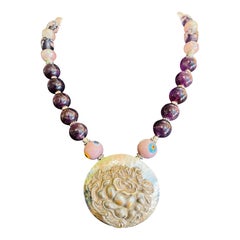 LB offers Vintage Sterling flower Pendant Amethyst Rose Quartz Venetian Necklace