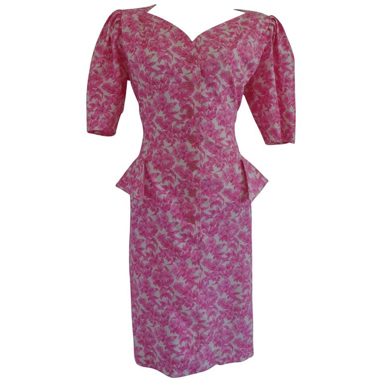 Ungaro Solo Donna Paris White pink flower dress For Sale at 1stdibs