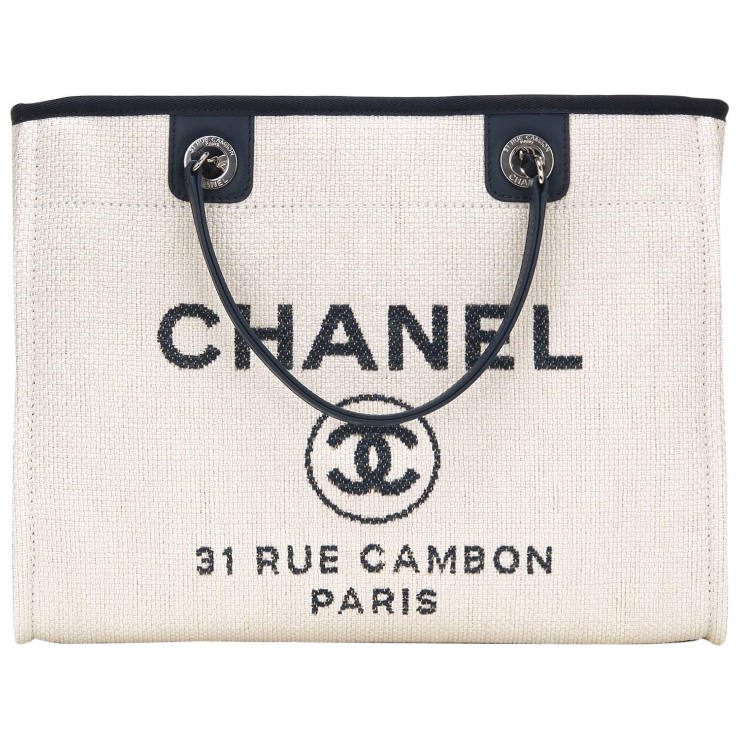 Chanel Small White Deauville Canvas Tote For Sale