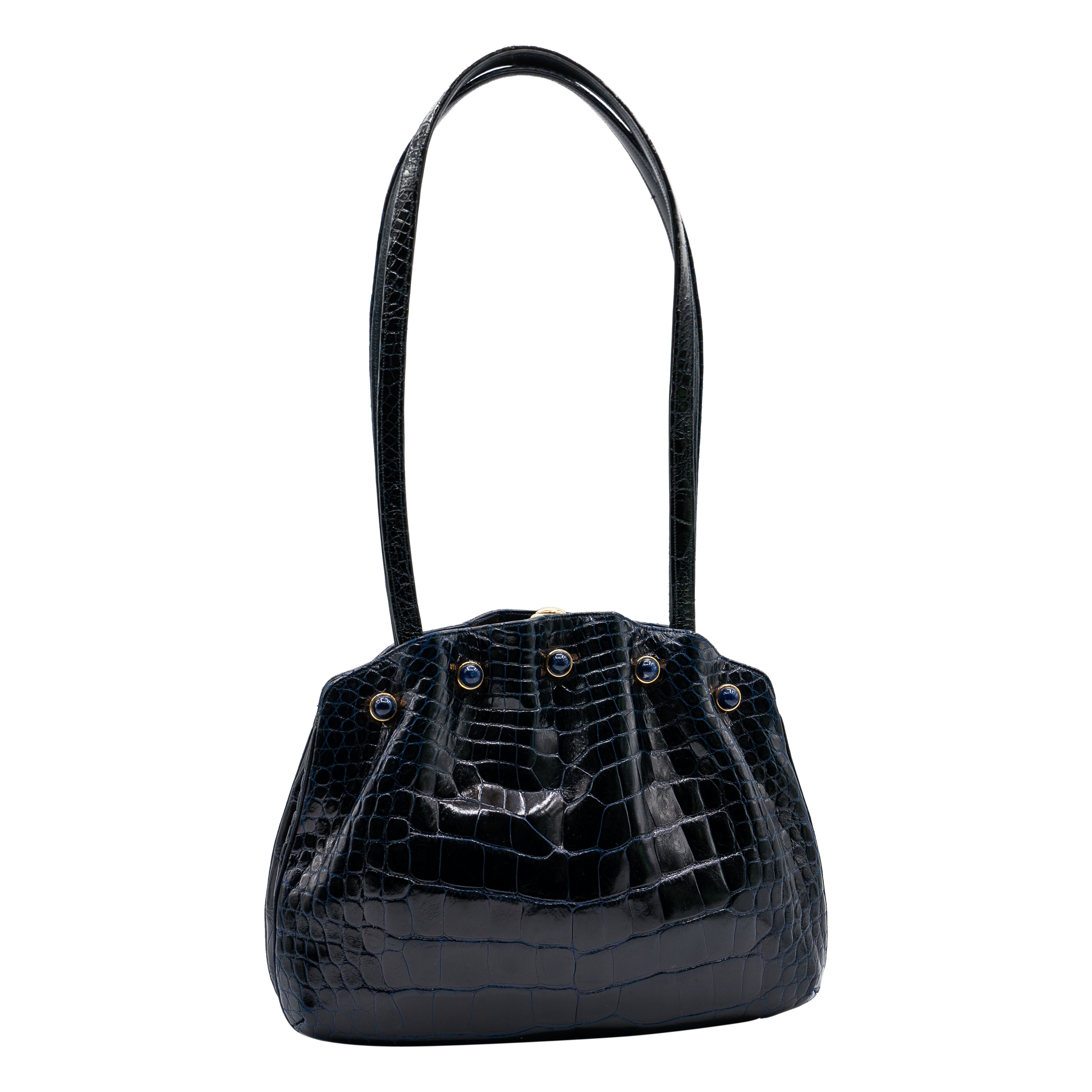 Vintage Judith Leiber Midnight Blue Alligator & Lapis Lazuli Bag For Sale