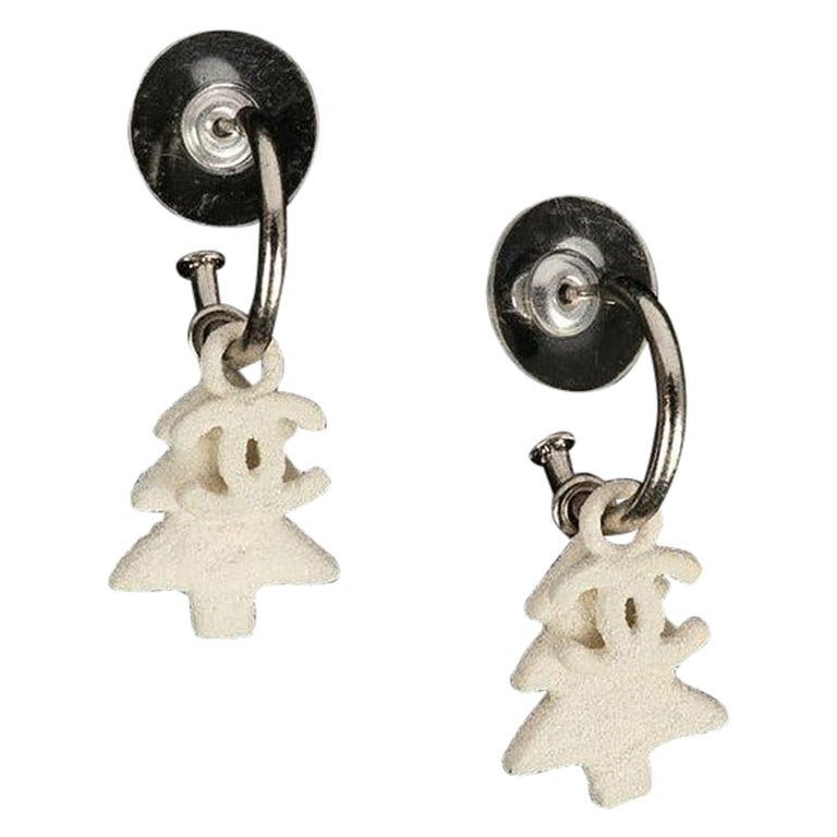 Chanel "Snow" Earrings in Silver Metal Figuring a White Tree For Sale