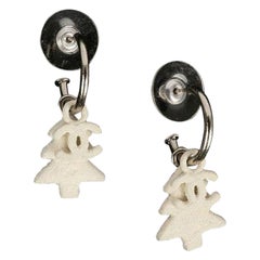 Chanel "Snow" Earrings in Silver Metal Figuring a White Tree