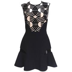 New David Koma Black Flare Skirt Leather Dress UK 12