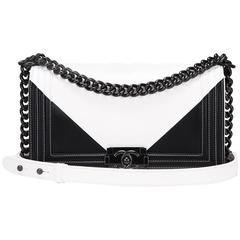 Chanel Black and White Geometric Lambskin Medium Boy Bag