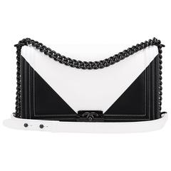Chanel Black and White Geometric Lambskin New Medium Boy Bag