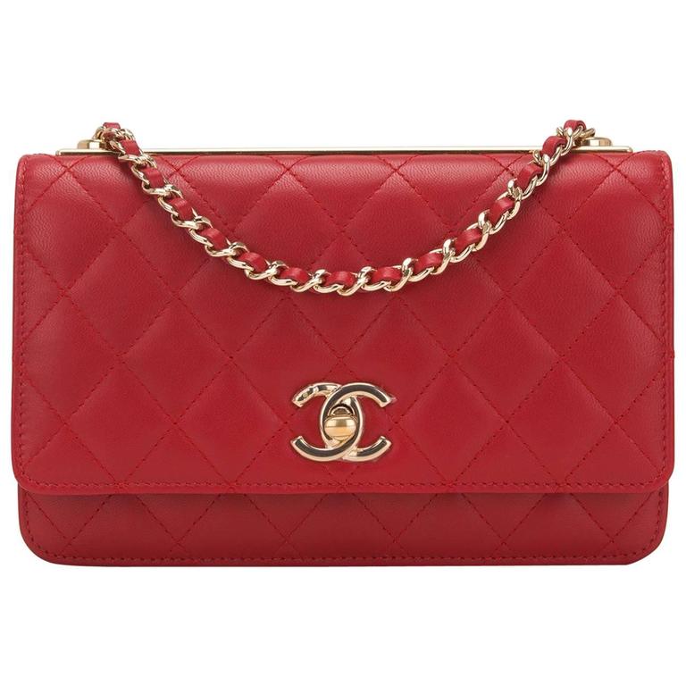 Chanel Red Quilted Lambskin Trendy CC Wallet On Chain (WOC) at 1stDibs