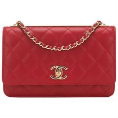 Chanel Red Quilted Lambskin Trendy CC Wallet On Chain (WOC) at 1stDibs