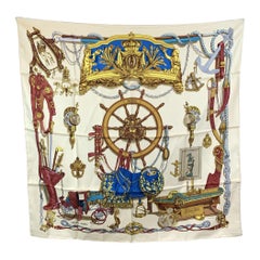Hermes Paris Vintage Beige Silk Scarf Musee 1962 Philippe Ledoux