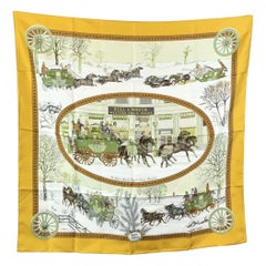 Pañuelo de seda Hermes Vintage L'Hiver En Poste 1975 Philippe Ledoux