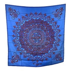 Hermes Vintage Foulard en soie bleue Vinci 1958 Francoise Heron