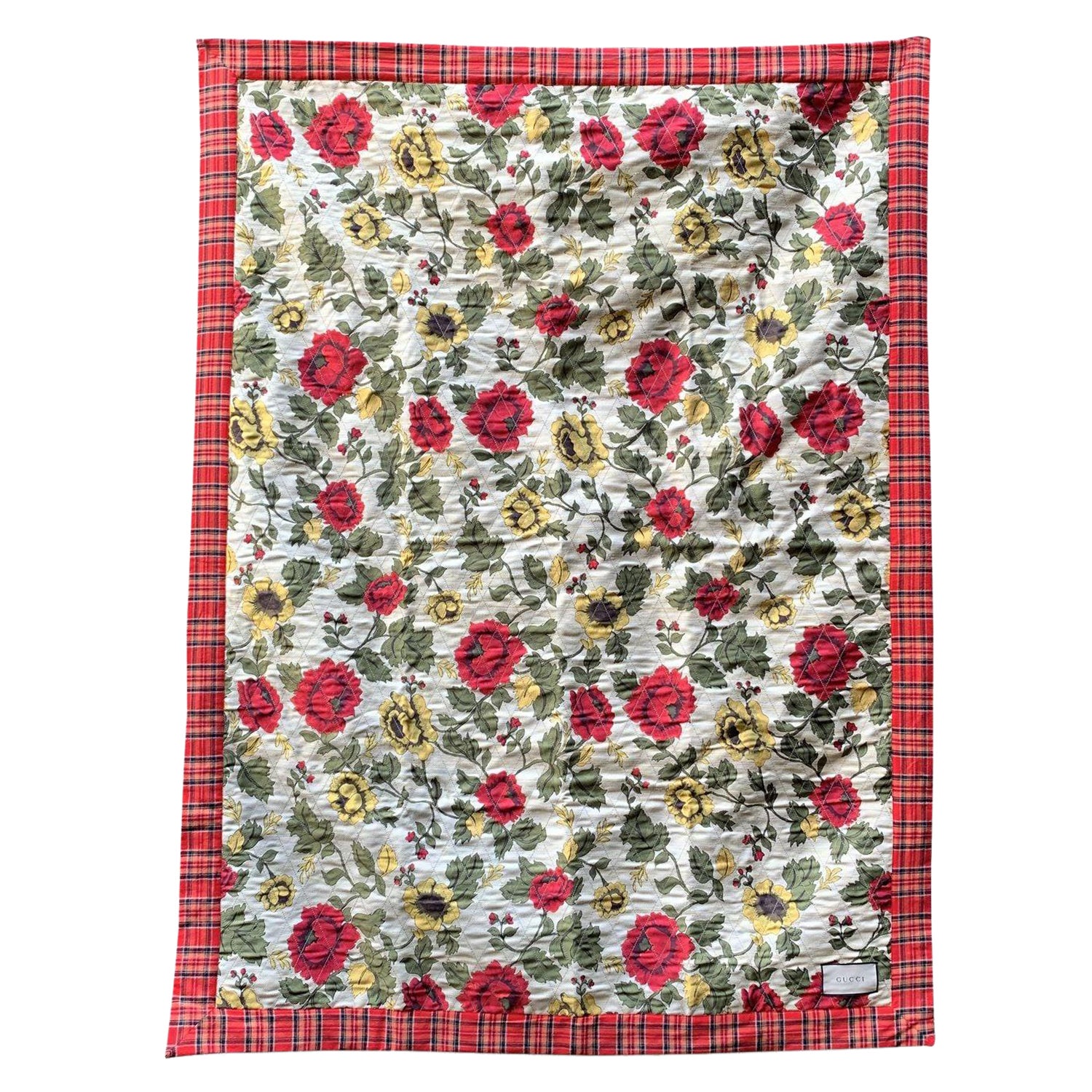 Manta acolchada Gucci Home Beige Rojo Cuadros Tartán y Estampado Floral en venta