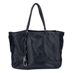 Fay Black Soft Leather and Nylon Canvas Tote Shoulder Bag