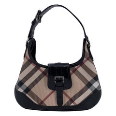 Burberry - Sac hobo Brook en cuir verni à carreaux Nova beige