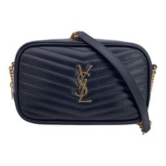 Saint Laurent Borsa fotografica Mini Lou in pelle trapuntata nera Chevron
