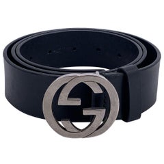 Gucci Black Leather Belt with Silver Metal GG Buckle Size 95/38