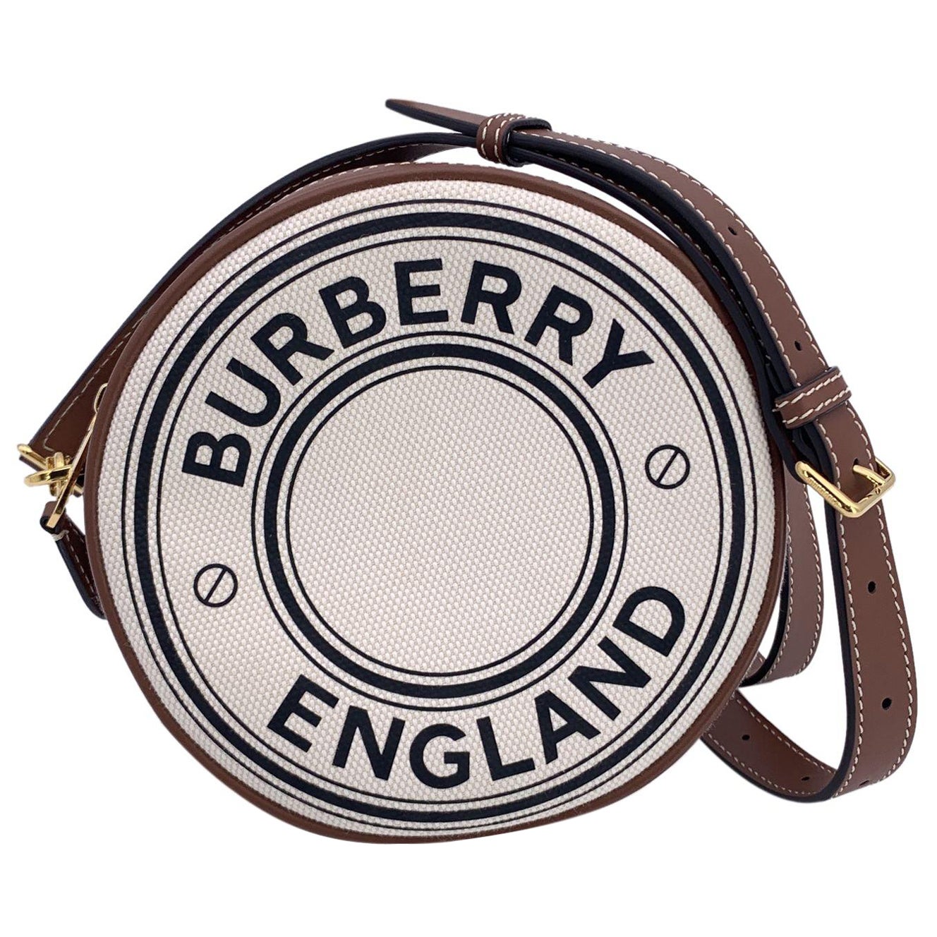Bolso Crossbody Redondo Louise de Lona Beige con Logotipo de Burberry en venta