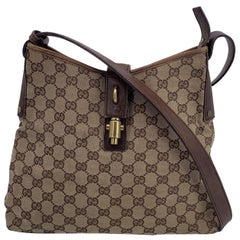 Gucci Beige Monogram Canvas Piston Lock Shoulder Bag