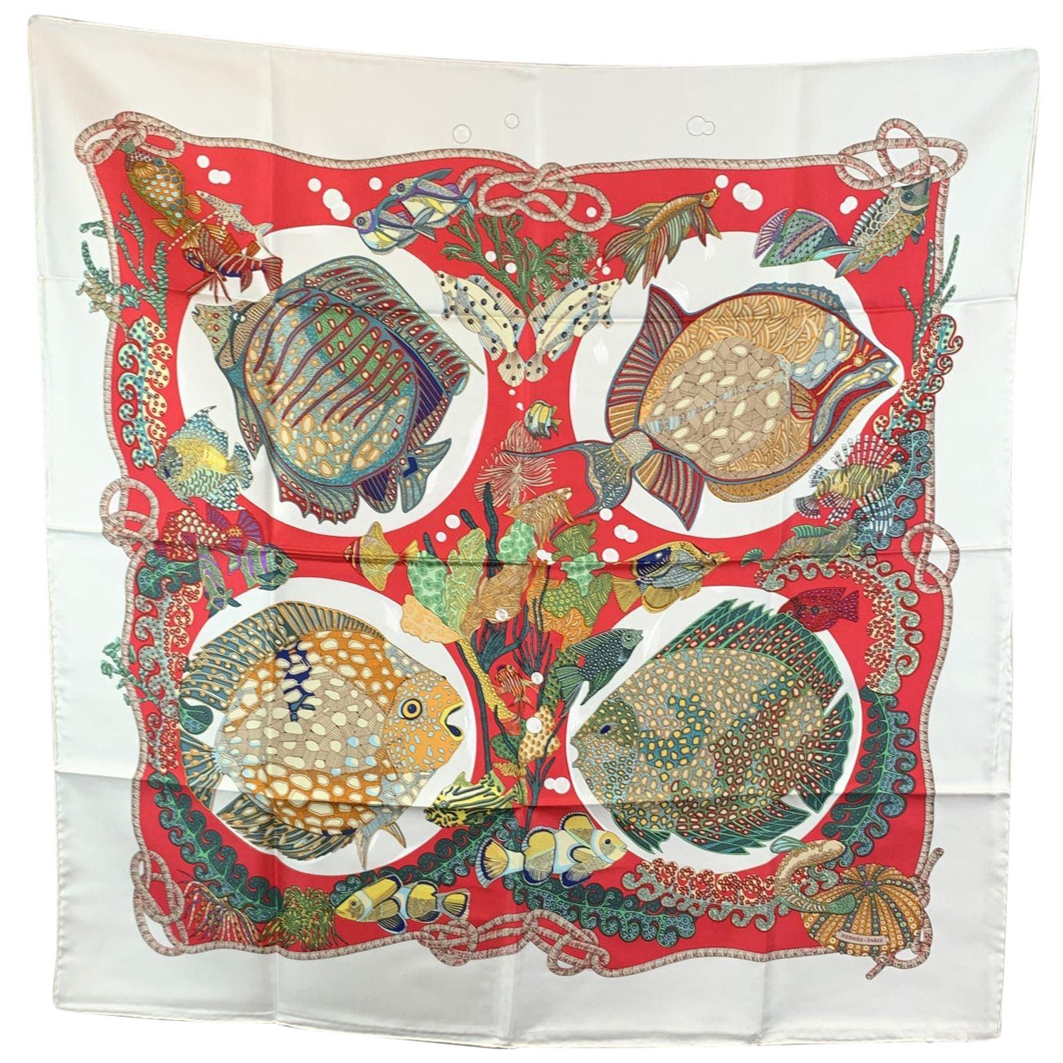 Hermes Vintage White Silk Scarf Grands Fonds 1992 Annie Faivre For Sale