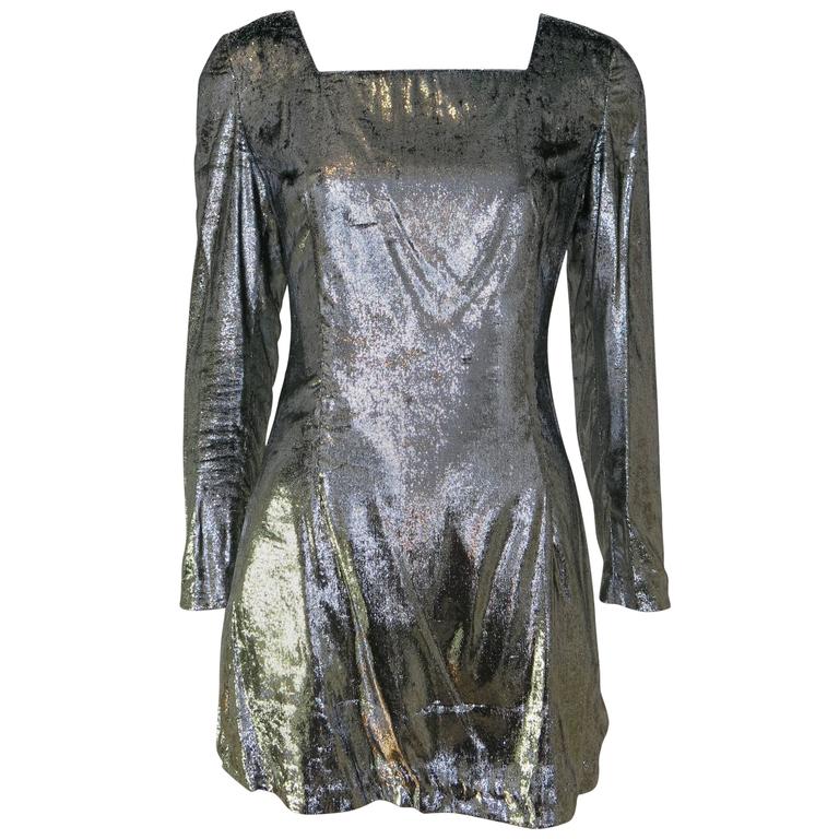 Costume National Silver Lamé Mini Dress 