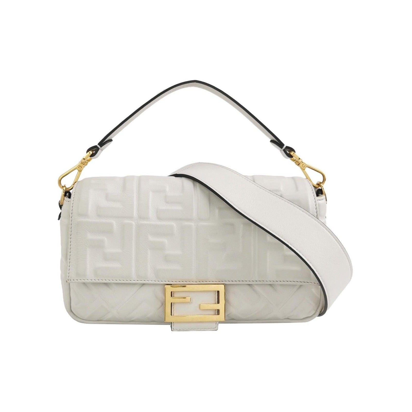 Fendi Baguette White Lambskin Leather Crossbody Bag Medium For Sale