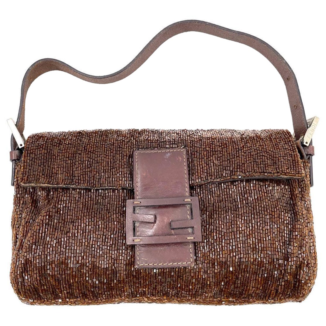 Fendi Baguette Vintage Dark Chocolate Brown Glitter Beads For Sale