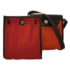 Hermes Herbag Mini Red and Orange Canvas Silver-tone Hardware Crossbody Bag