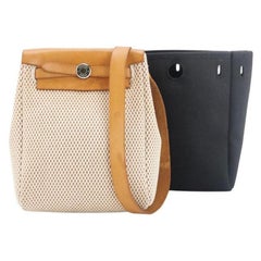 Hermes Herbag Mini Borsa a tracolla in tela beige e nera con hardware argentato