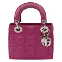 Lady Dior Mini Pink Silk with Silver Hardware